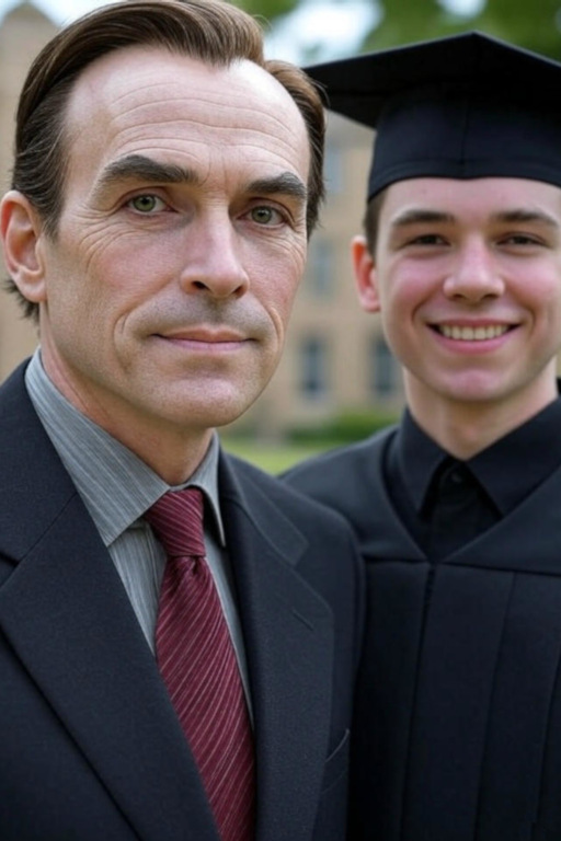 Arthur Hawthorne with his son Alexis during MBA graduation